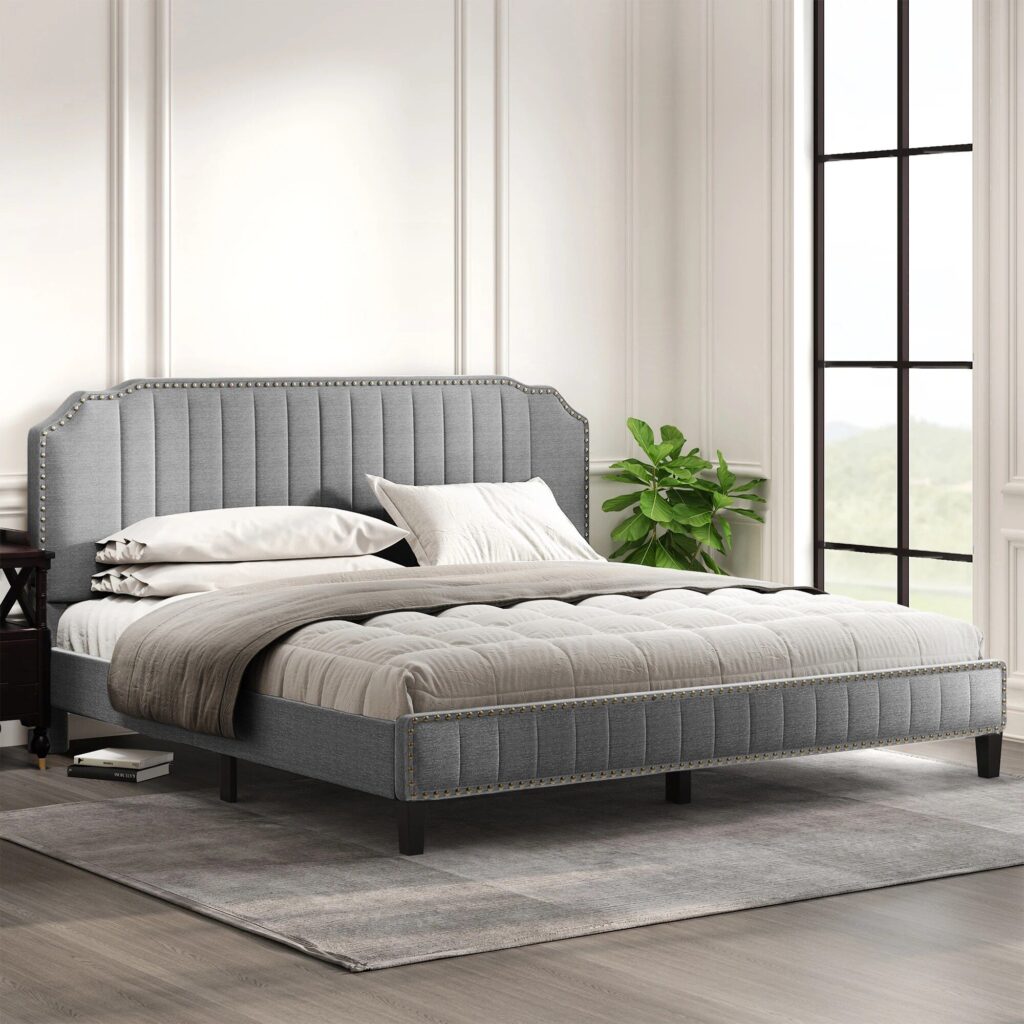 linen upholstered beds